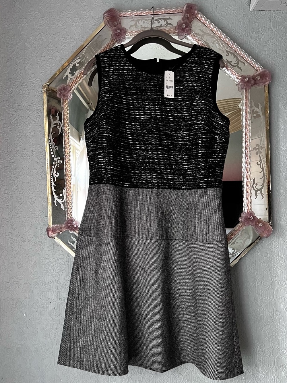NWT, Brooks Brothers Black and Gray Sleeveless Fit-and-Flare Dress